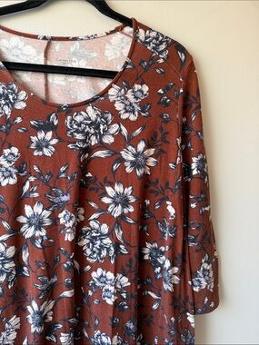 Garnet Hill Floral Scoop Neck Dress with Navy and White Blooms L Tencel